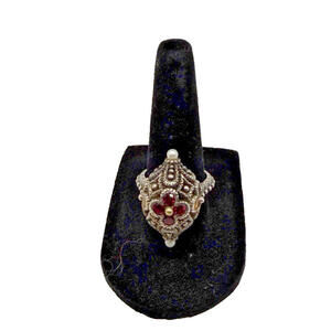 Flower Pod Ring Barbara Bixby Sterling Silver 18K Gold Pearl Garnet